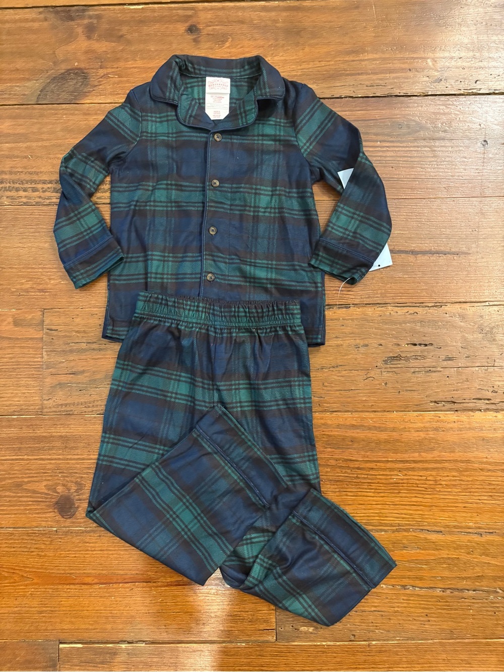 Wondershop Navy & Green Plaid Button-Front Kids Pajama Set